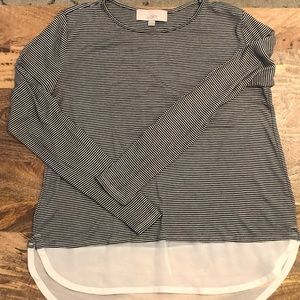 Long sleeve cotton and chiffon top